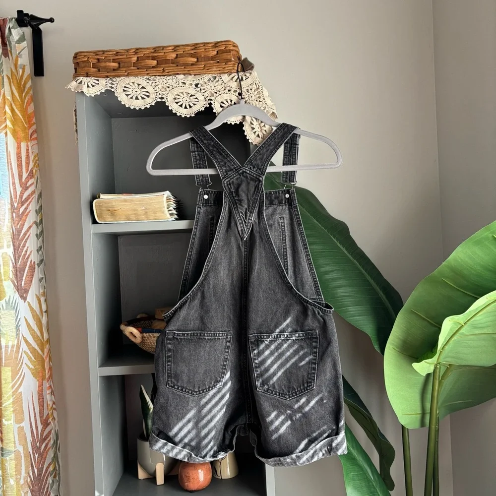 gap teen black denim shortalls